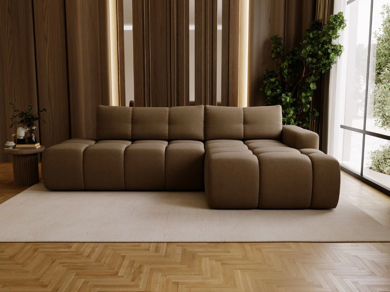 Ecksofa L-Form Rechts mit Schlaffunktion und Bettkasten Montero Braun