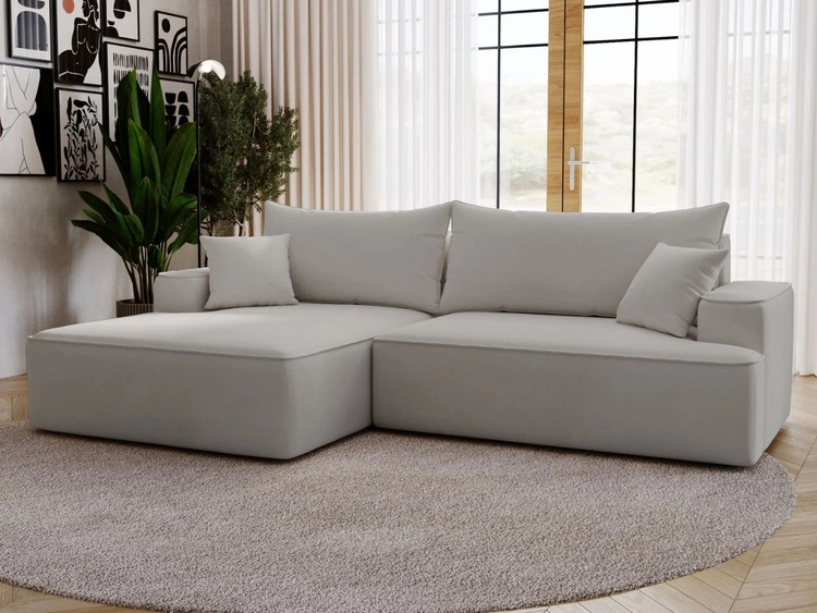 Ecksofa L-Form Links mit Schlaffunktion und Bettkasten California Hellgrau