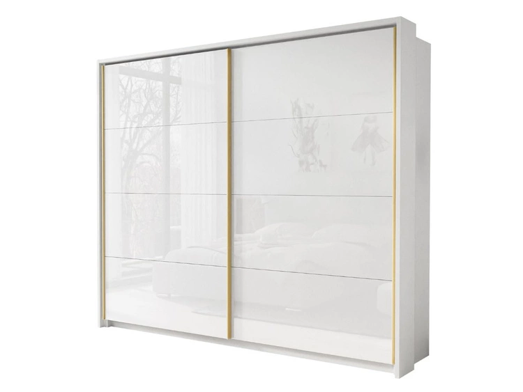 Schwebetürenschrank Zweitüriger mit Aufsatz 254 cm Noaé Weiß Hochglanz