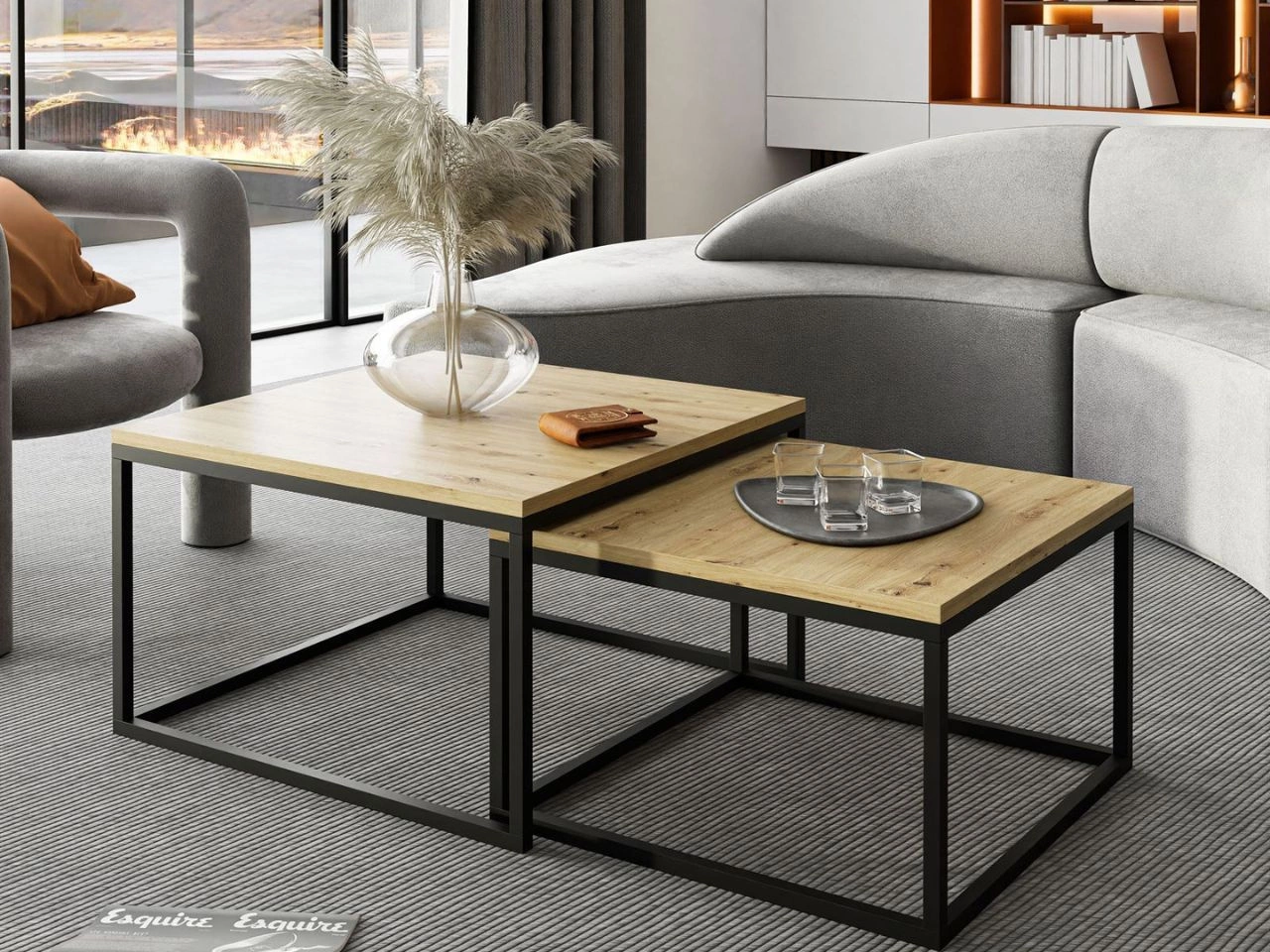 Couchtisch auf schwarzem Gestell Asumi Eiche Artisan 36x42