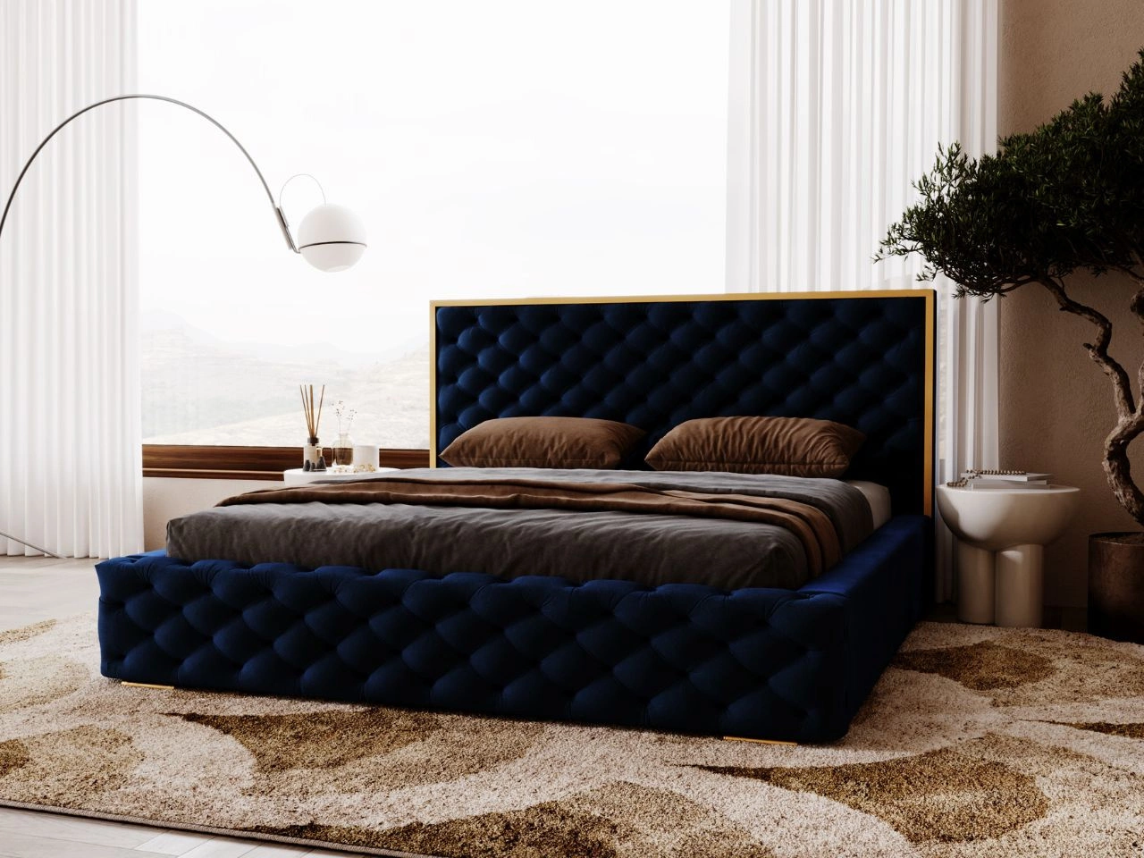 Polsterbett mit Bettkasten und Lattenrost 160x200 Wave Dunkelblau