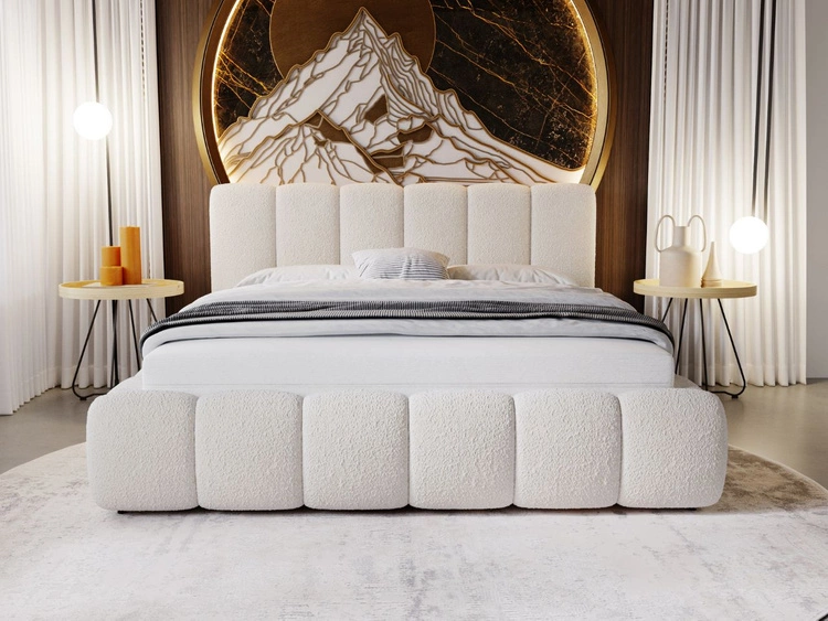 Polsterbett mit Bettkasten und Lattenrost 200x200 Cloud Bouclé-Stoff Beige