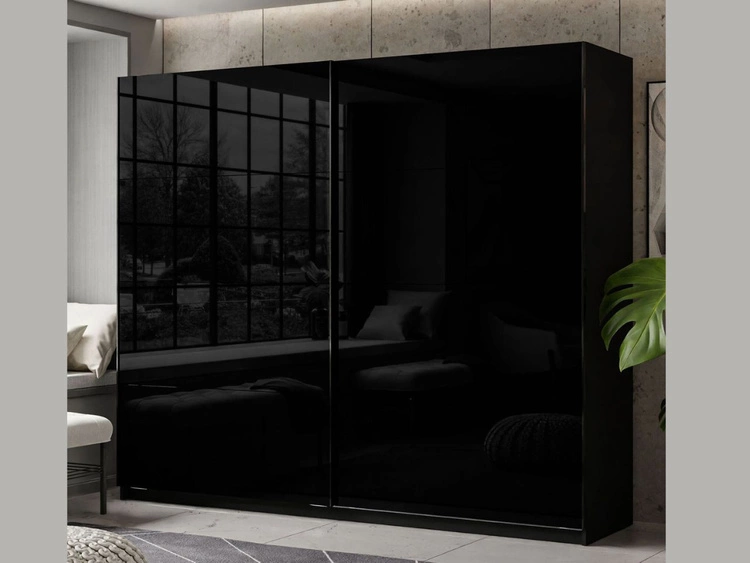 Schwebetürenschrank Zweitüriger 244 cm Nuveo Schwarz Hochglanz