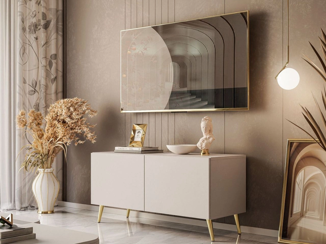 TV-Lowboard mit Türen auf Goldenen Metallbeinen 100 cm Nodoo Kaschmir