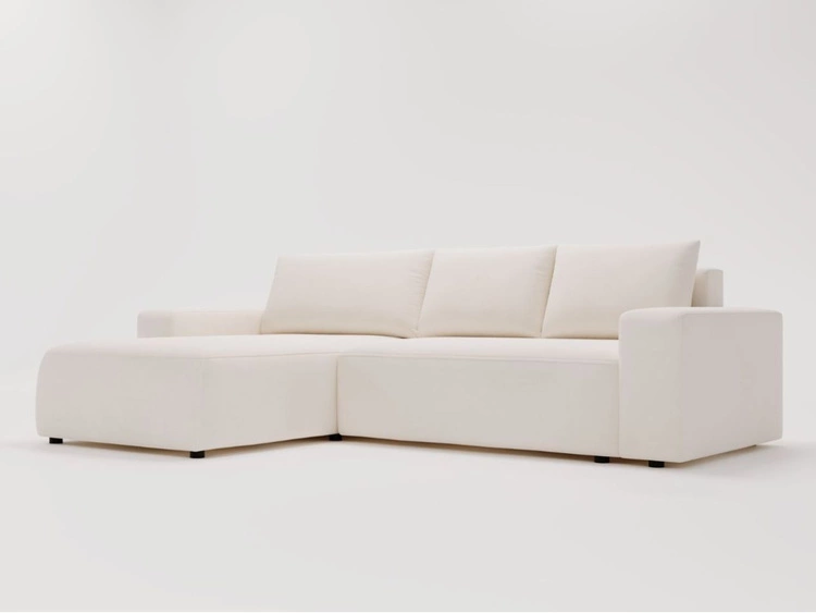 Ecksofa L-Form Links mit Schlaffunktion und Bettkasten Tazones Creme