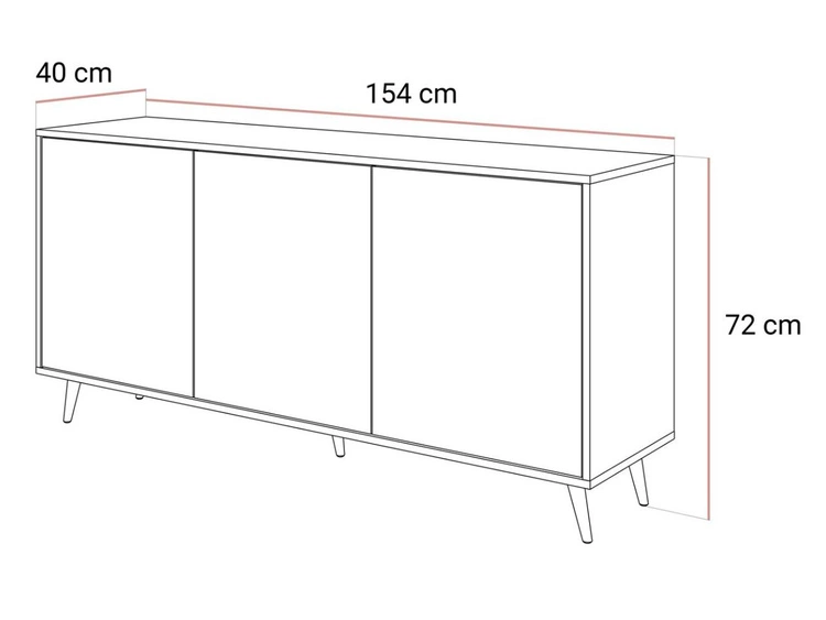 Dreitürige Kommode 154 cm Glamour-Stil auf schwarzfarbenen Metallbeinen Vivance Kaschmirglanz