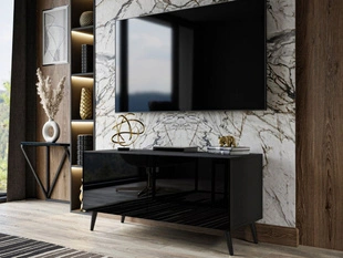 TV-Lowboard mit Türen auf Schwarzen Metallbeinen 100 cm Noaé Schwarz Hochglanz