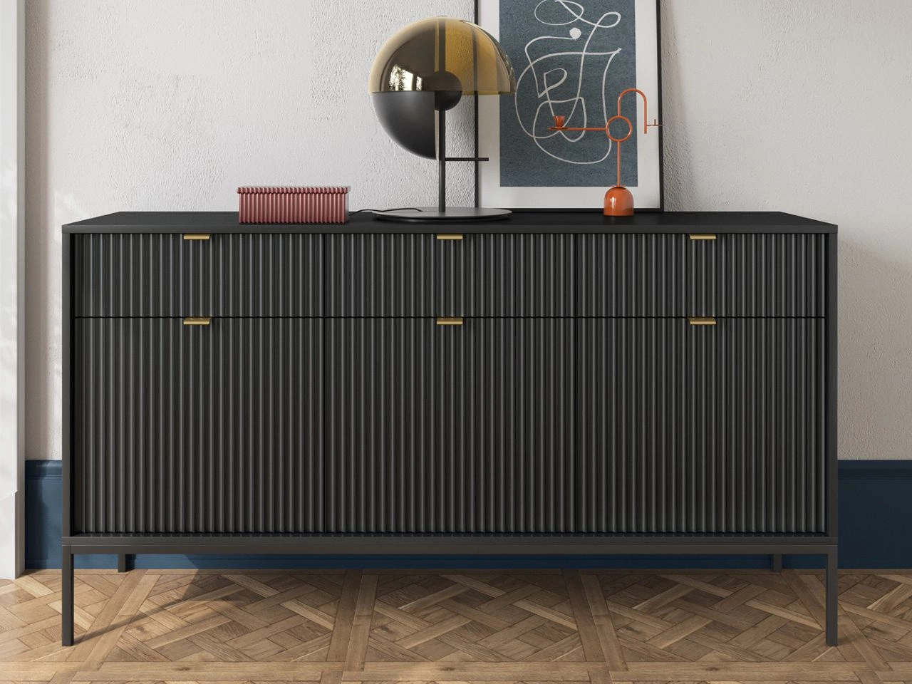 Kommode mit Türen und Schubladen Amber Schwarz