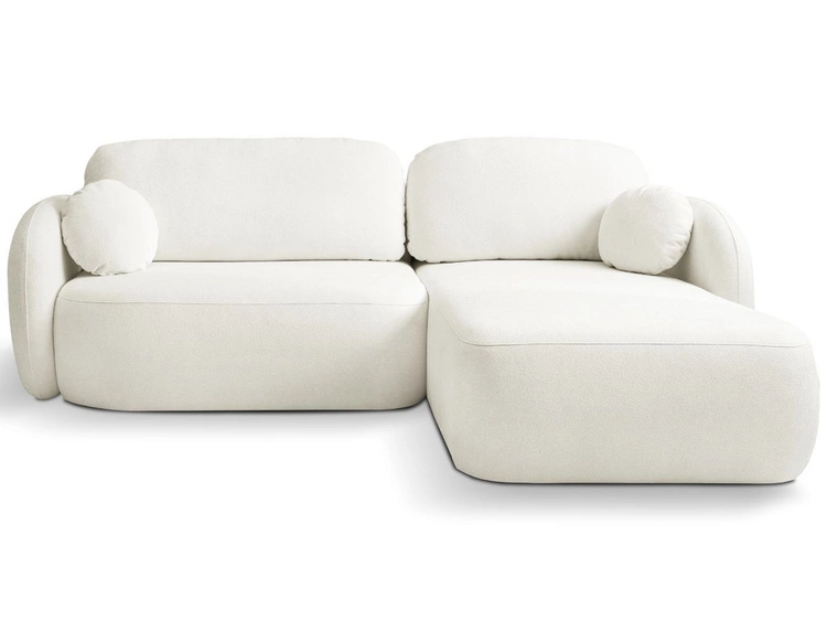 Ecksofa L-Form Rechts mit Schlaffunktion und Bettkasten Oreo Creme