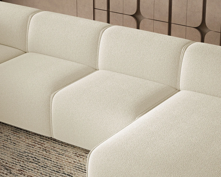Wohnlandschaft Links Belluno Bouclé-Stoff Hellbeige