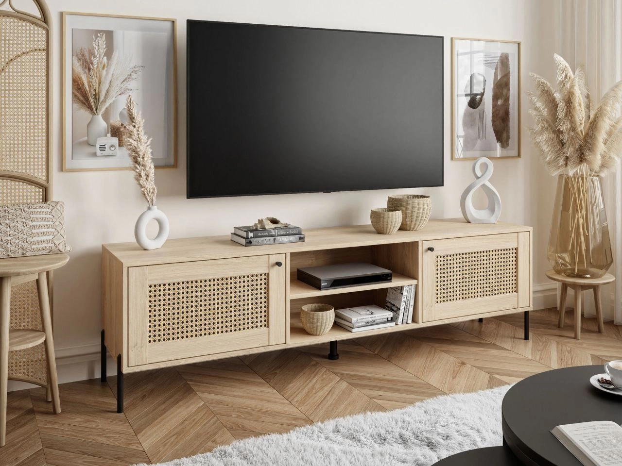 TV-Lowboard Boho mit zwei Türen auf Metallfüßen Bellance Eiche Puccini