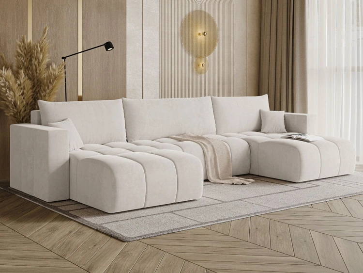 Wohnlandschaft mit Schlaffunktion und Bettkasten Neva Hellbeige