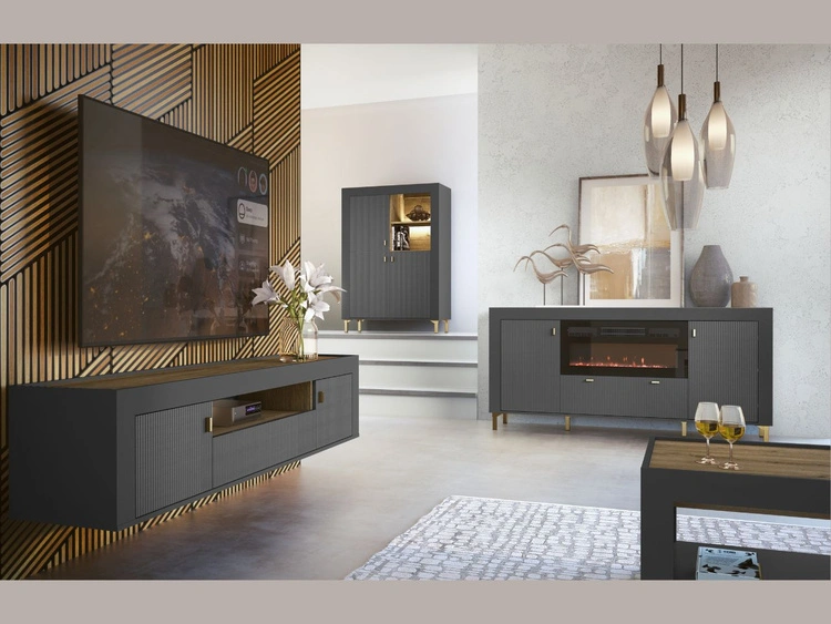 Kommode mit Türen und LED-Beleuchtung Messina Schwarz