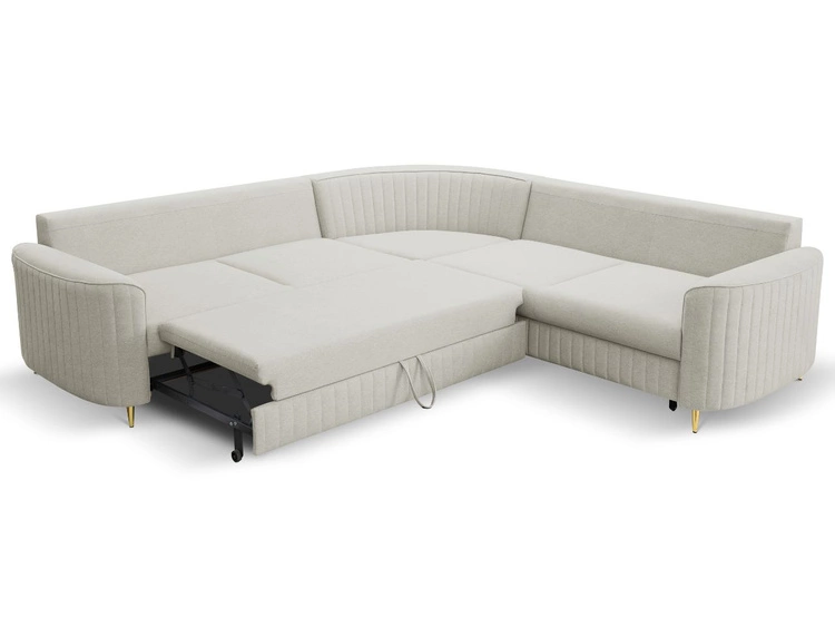 Ecksofa L-Form Links mit Schlaffunktion und Bettkasten Limon Hellgrau