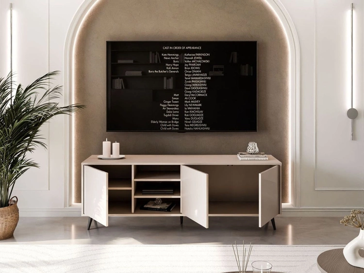 TV-Lowboard mit Türen schwarze Beine Vivance Kaschmir Hochglanz