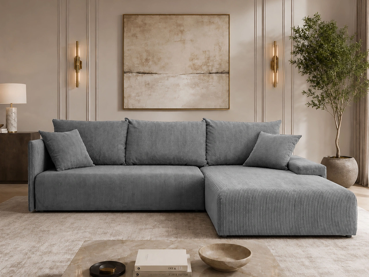 Ecksofa L-Form mit Schlaffunktion und Bettkasten Merivo Grau