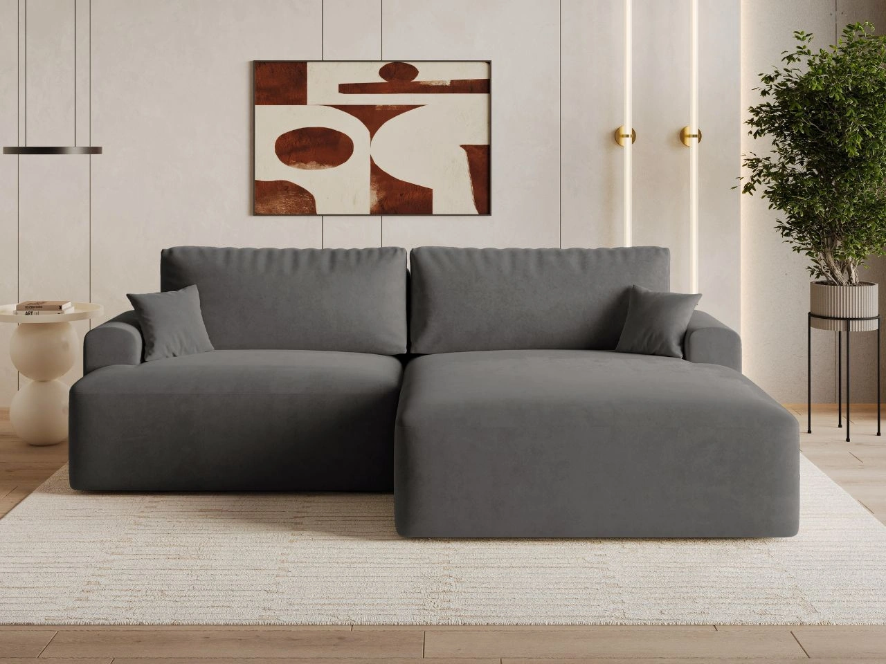 Ecksofa L-Form mit Schlaffunktion und Bettkasten Serene Rechts Dunkelgrau