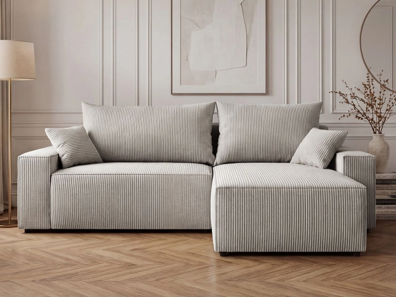 Ecksofa L-Form mit Schlaffunktion und Bettkasten Nivo Grau