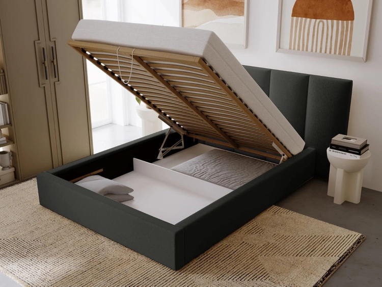 Polsterbett mit Bettkasten und Lattenrost 160x200 Lizbona Schwarz