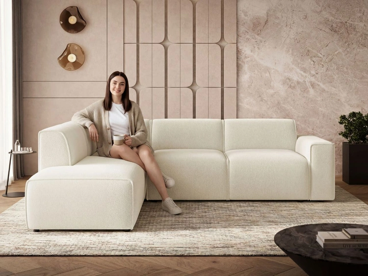 Ecksofa L-Form Links Eluno Bouclé-Stoff Hellbeige
