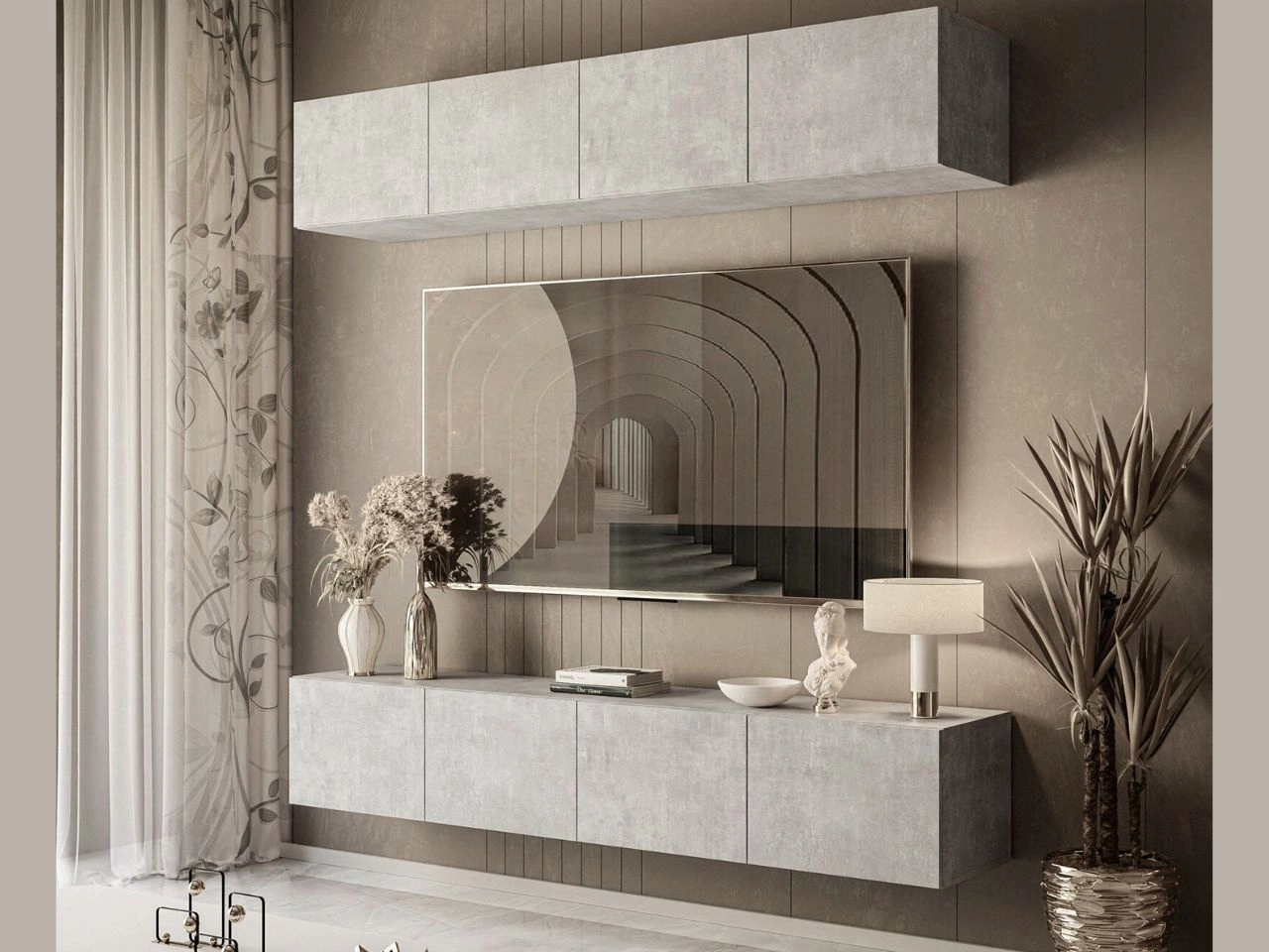 Hängende Wohnwand für das Wohnzimmer Nodoo Beton