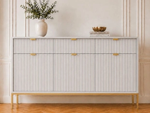 Kommode mit Türen und Schubladen Amber Grau auf goldenen Beinen