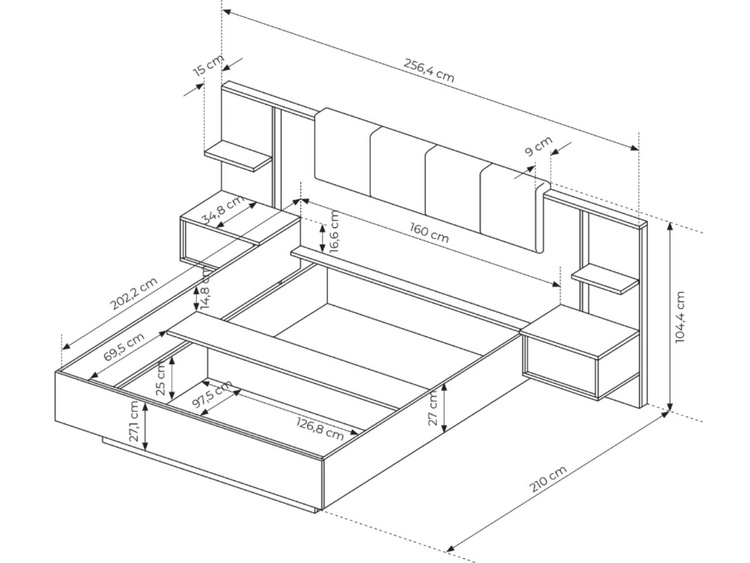 Holzbett mit Nachttischen 160x200 Dego Beige