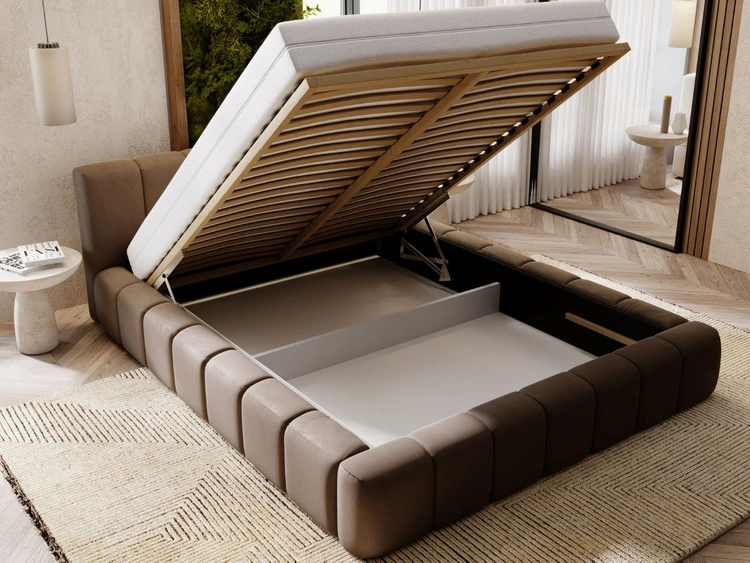 Polsterbett mit Bettkasten und Lattenrost 160x200 Split Braun