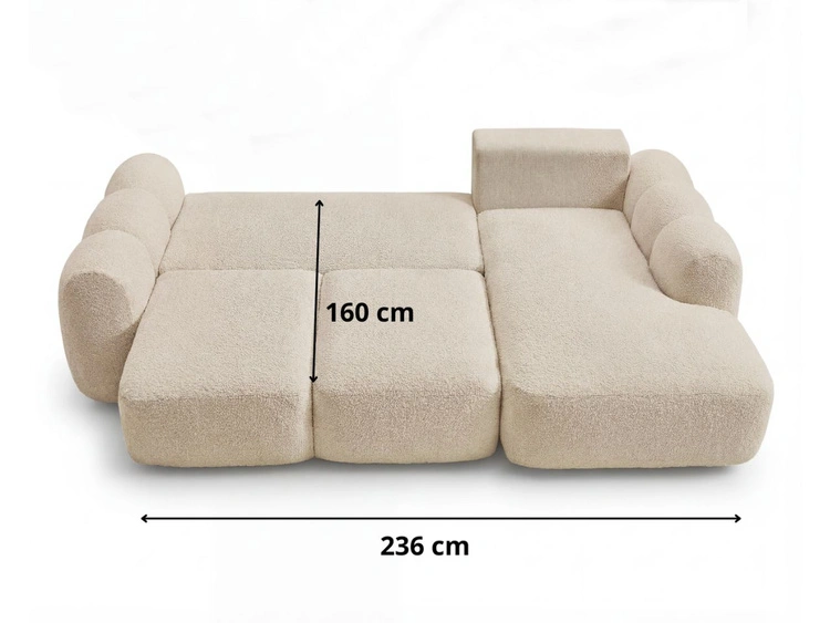 Ecksofa L-Form mit Schlaffunktion und Bettkasten Avelin Rechts Creme