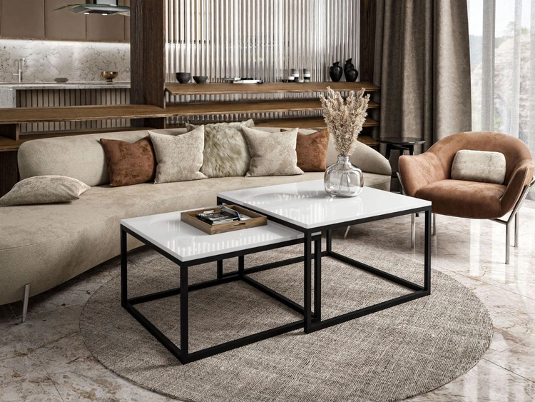 Couchtisch auf schwarzem Gestell Asumi Weiß Hochglanz 36x42