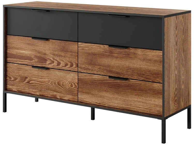 Kommode mit 6 Schubladen Montral Kastanie, Schwarz