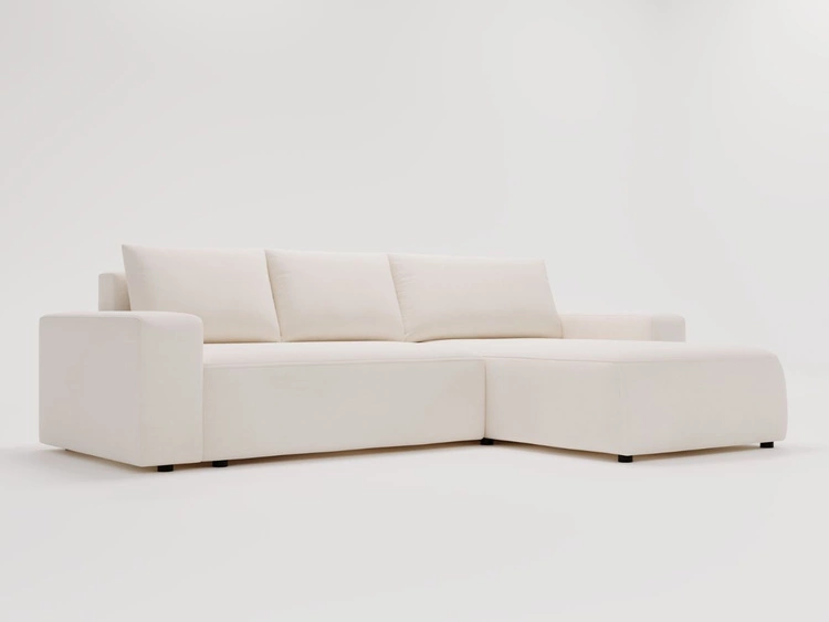 Ecksofa L-Form Rechts mit Schlaffunktion und Bettkasten Tazones Creme