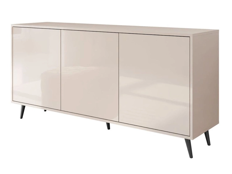 Dreitürige Kommode 154 cm Glamour-Stil auf schwarzfarbenen Metallbeinen Vivance Kaschmirglanz