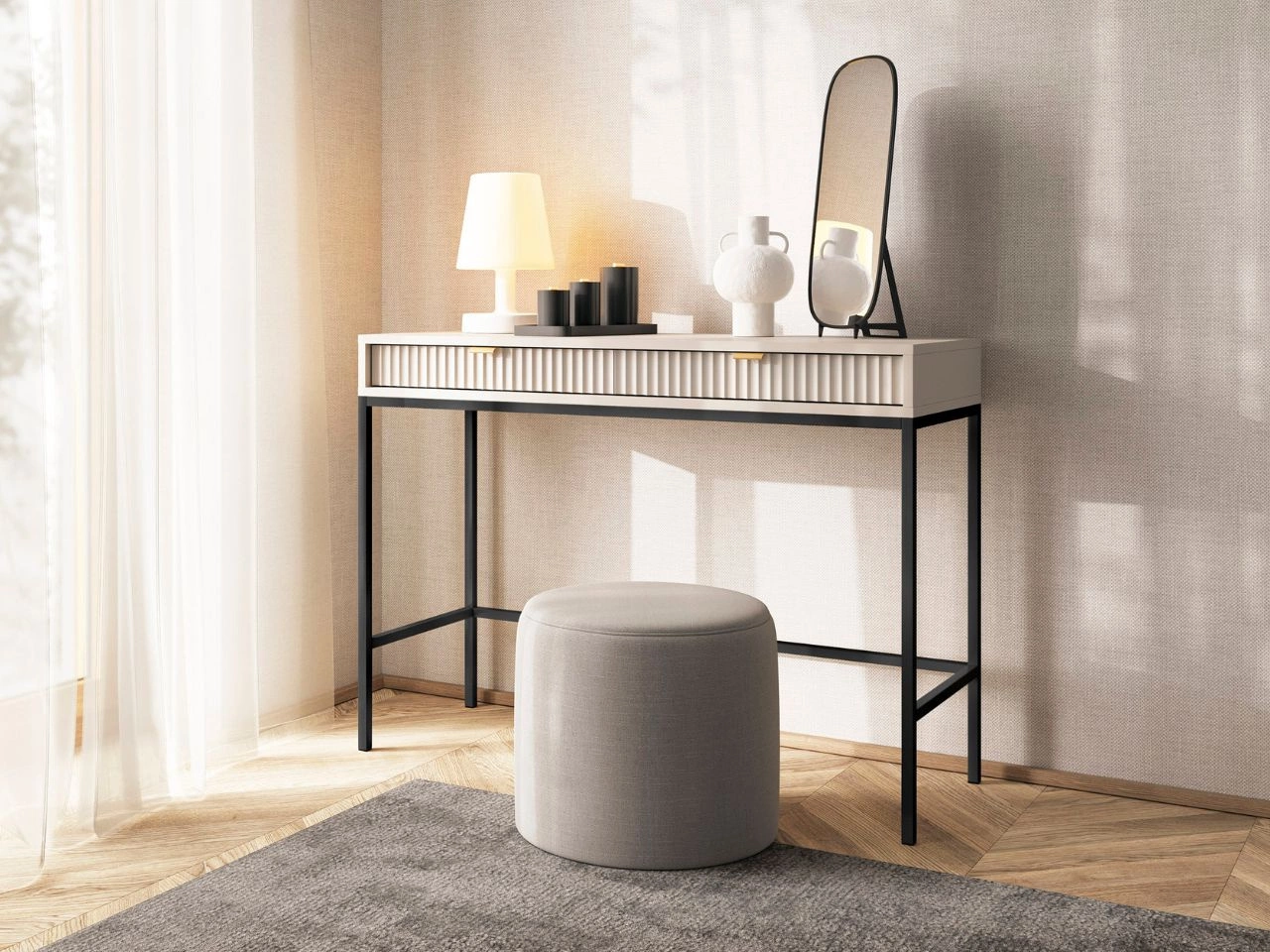 Schminktisch mit Schubladen Amber auf schwarzen Beinen