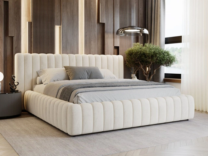 Polsterbett mit Bettkasten und Lattenrost 200x200 Bliss Beige