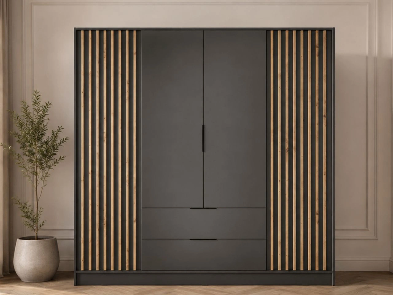Kleiderschrank 206 cm Macron Graphit, Artisan Eiche