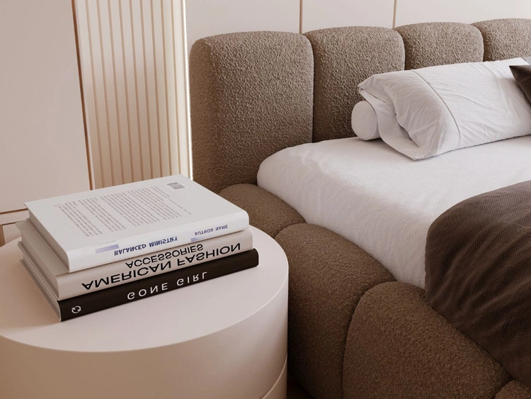 Polsterbett mit Bettkasten und Lattenrost 180x200 Cloud Low Bouclé-Stoff Braun