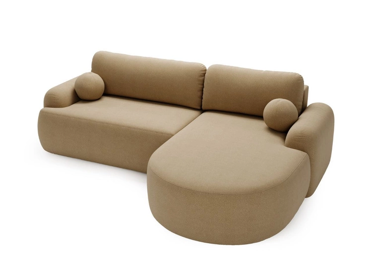 Ecksofa L-Form Rechts mit Schlaffunktion und Bettkasten Aurio Hellbraun