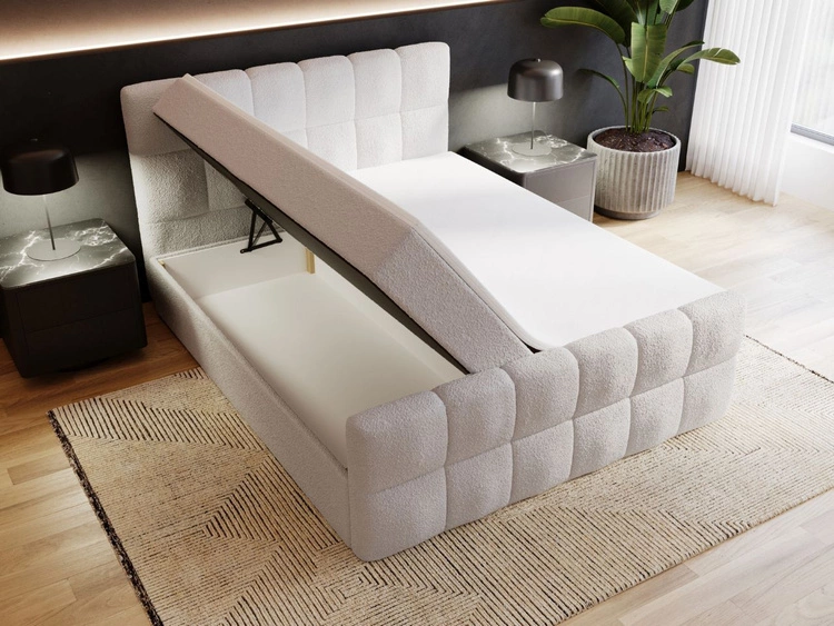 Boxspringbett mit Bettkasten 180x200 Bouclé-Stoff Alicante Grau