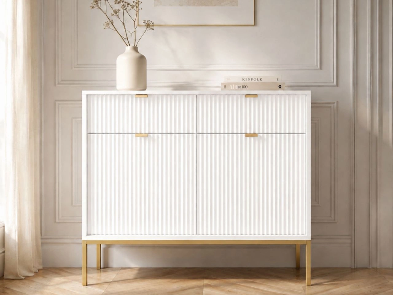 Kommode 100 cm loft amber gold für schlafzimmer und Wohnzimmer - weiss