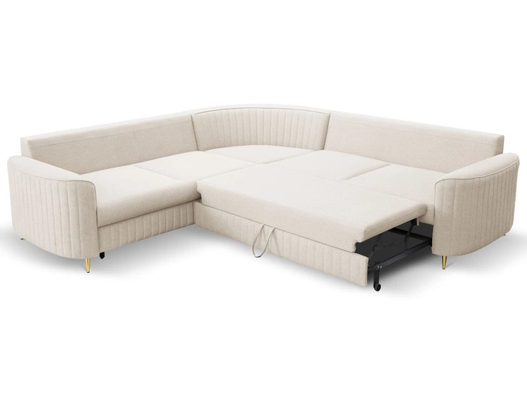 Ecksofa L-Form Rechts mit Schlaffunktion und Bettkasten Limon Beige