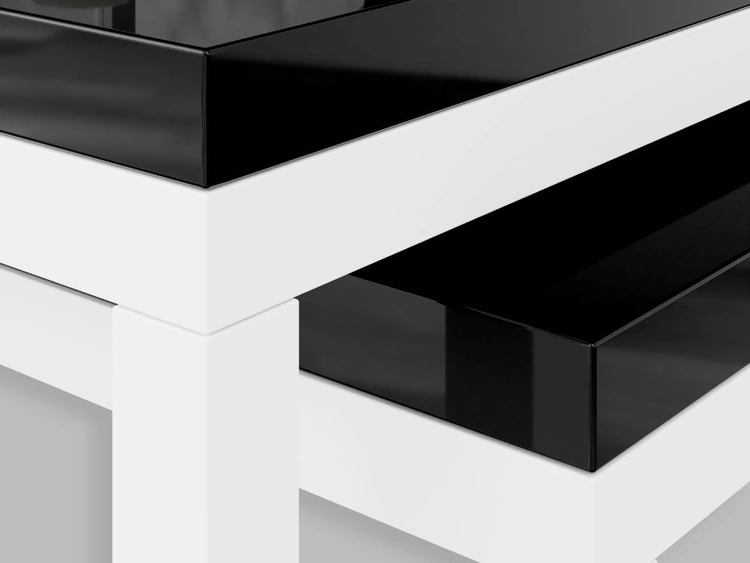 Couchtisch auf weißem Gestell Asumi Schwarz Hochglanz 40x46