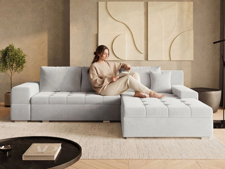 Ecksofa L-Form mit Schlaffunktion und Bettkasten Sonia Grau