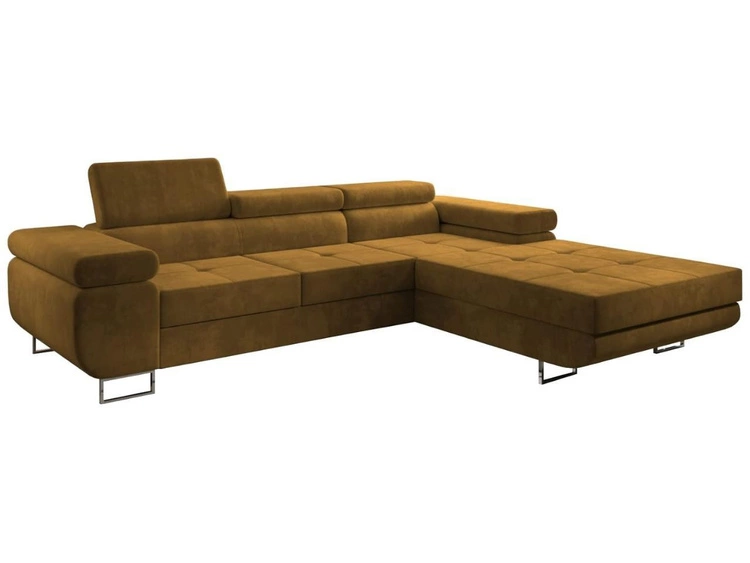 Ecksofa L-Form Rechts mit Schlaffunktion und Bettkasten Solam Gelb