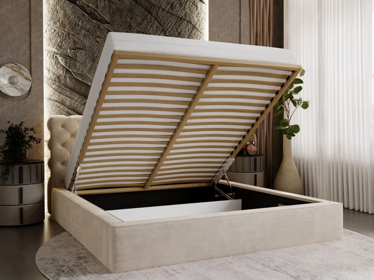 Polsterbett mit Bettkasten und Lattenrost 140x200 Apollo Beige