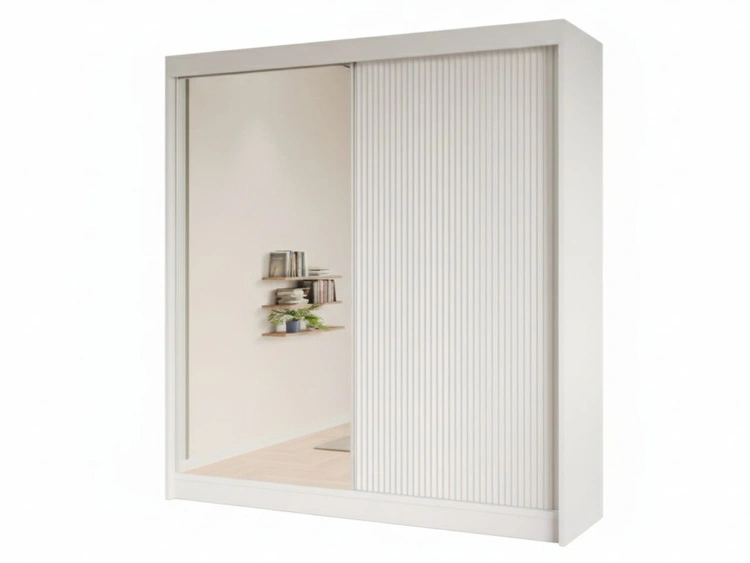 Schiebetürenschrank mit geriffelter Front und Spiegel 200 cm Fano Weiß