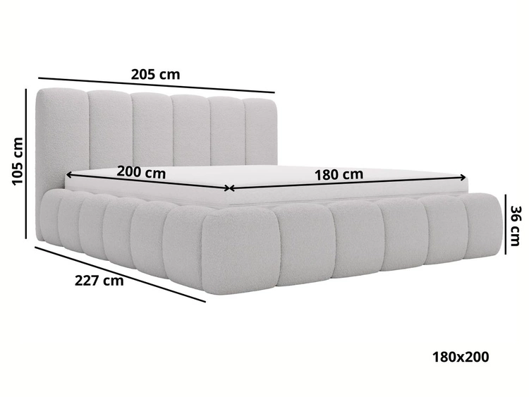 Polsterbett ohne Bettkasten mit Lattenrost 180x200 Cloud aus Bouclé-Stoff Hellgrau
