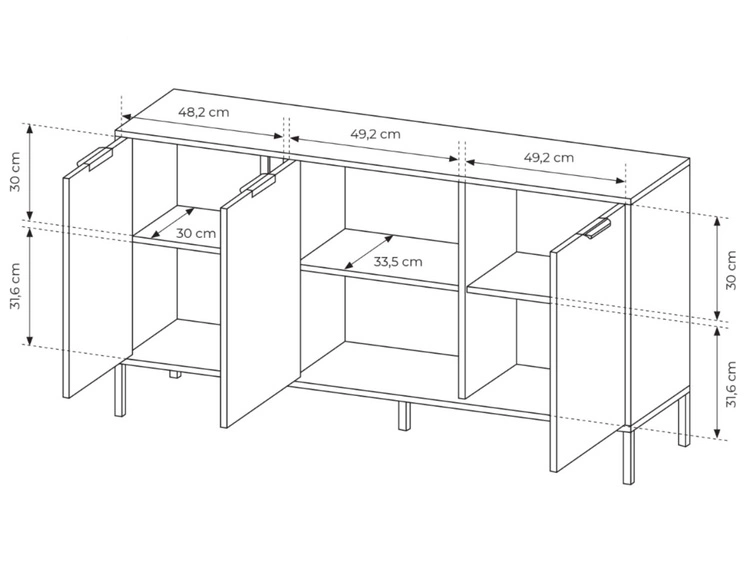 Stilvolle dreitürige Kommode Drino Anthrazit