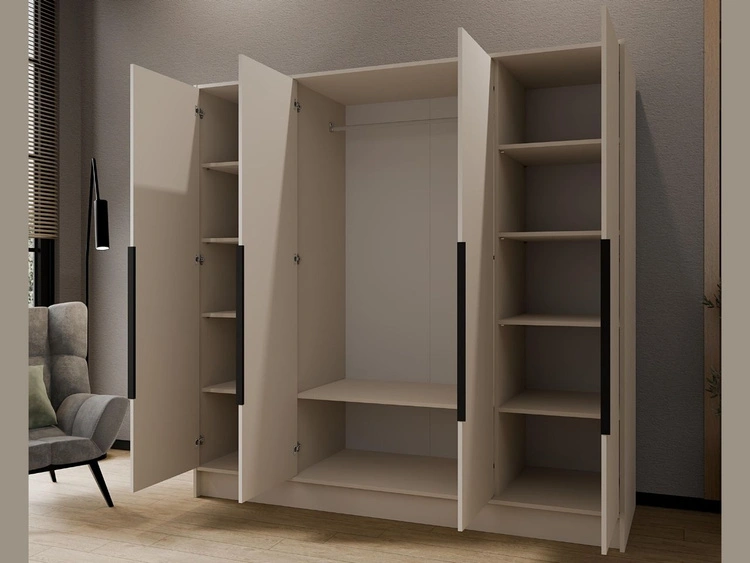 Kleiderschrank mit Spiegel 200 cm Lucca Kaschmir mit schwarzen Griffen