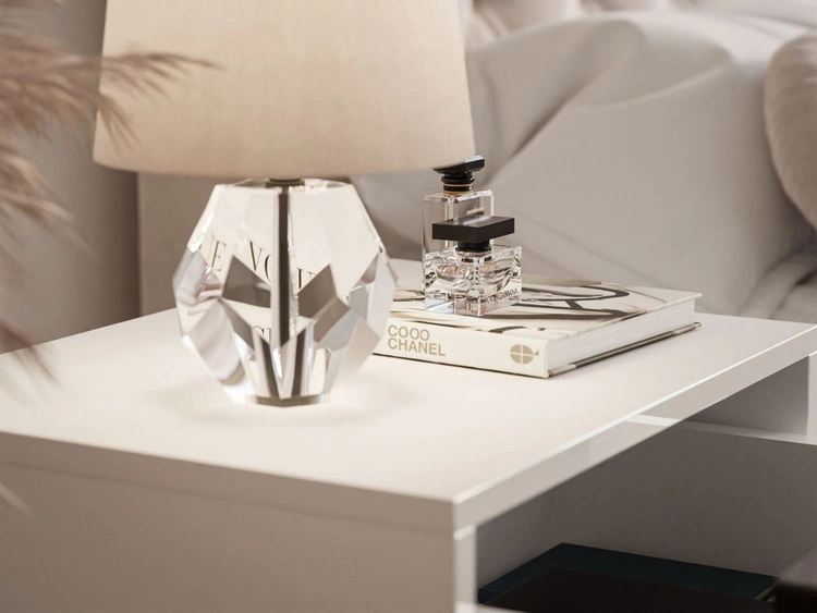 Nachttisch mit Schublade und silbernen Gestell Brisa Weiß Hochglanz